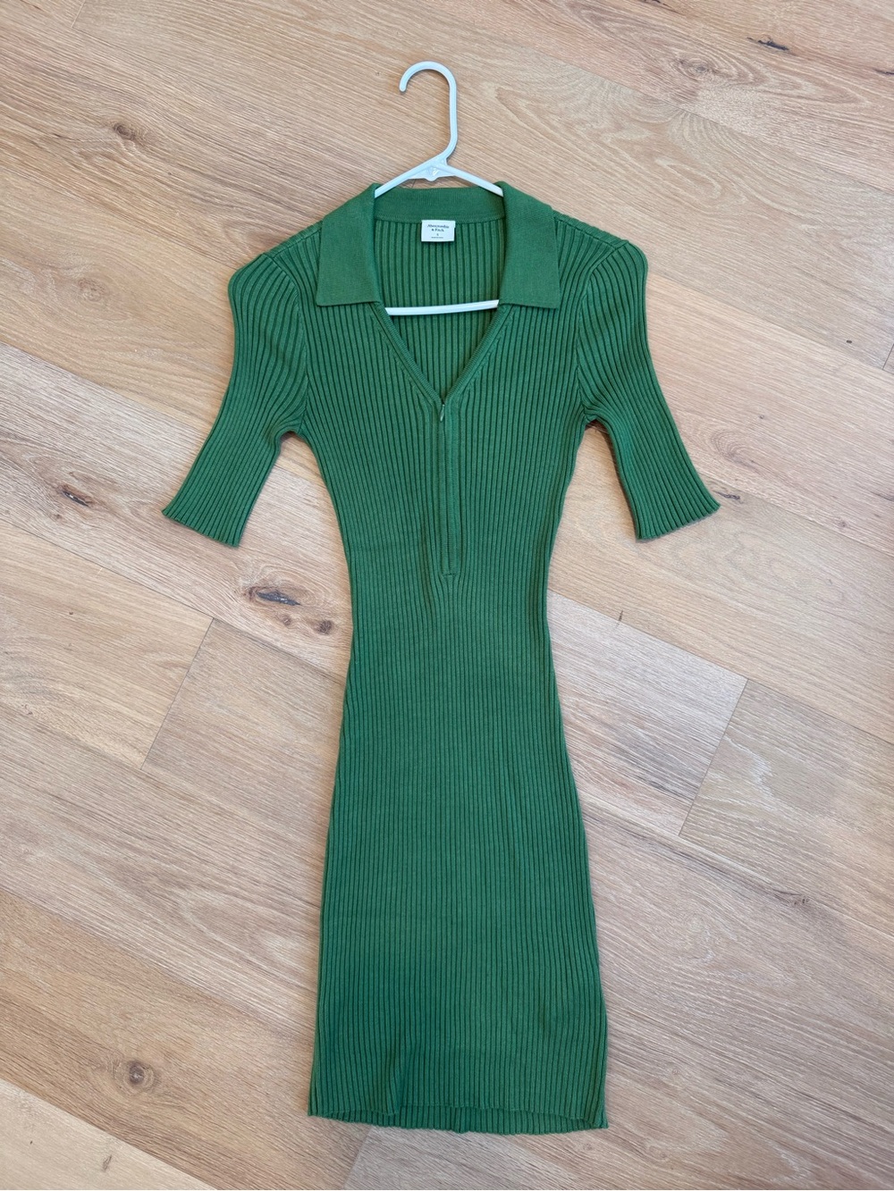 Abercrombie & Fitch Ribbed Polo Collar Mini Dress - Forest Green